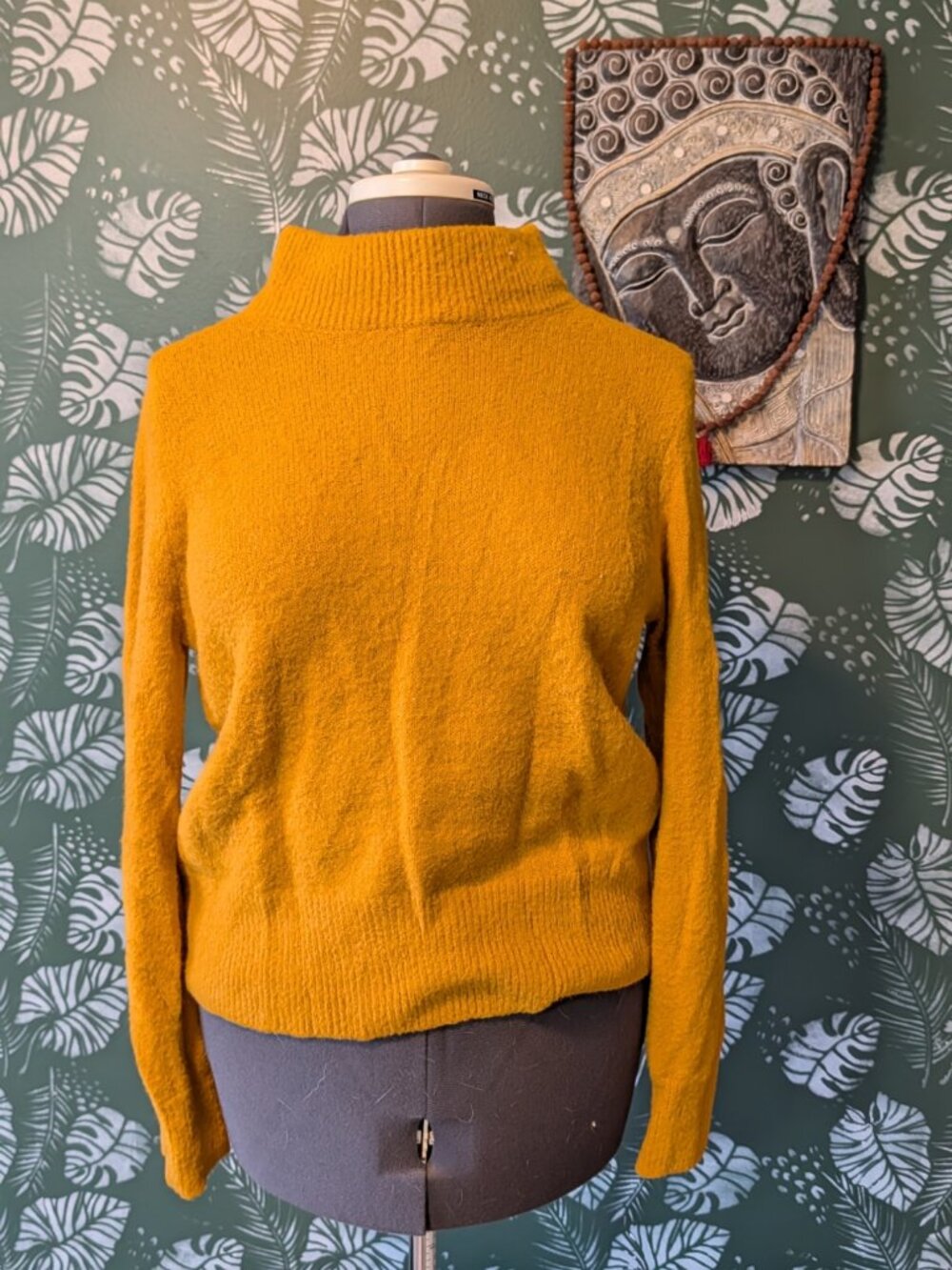 Who What Wear Mustard Yellow Fuzzy Mock Neck Sweater